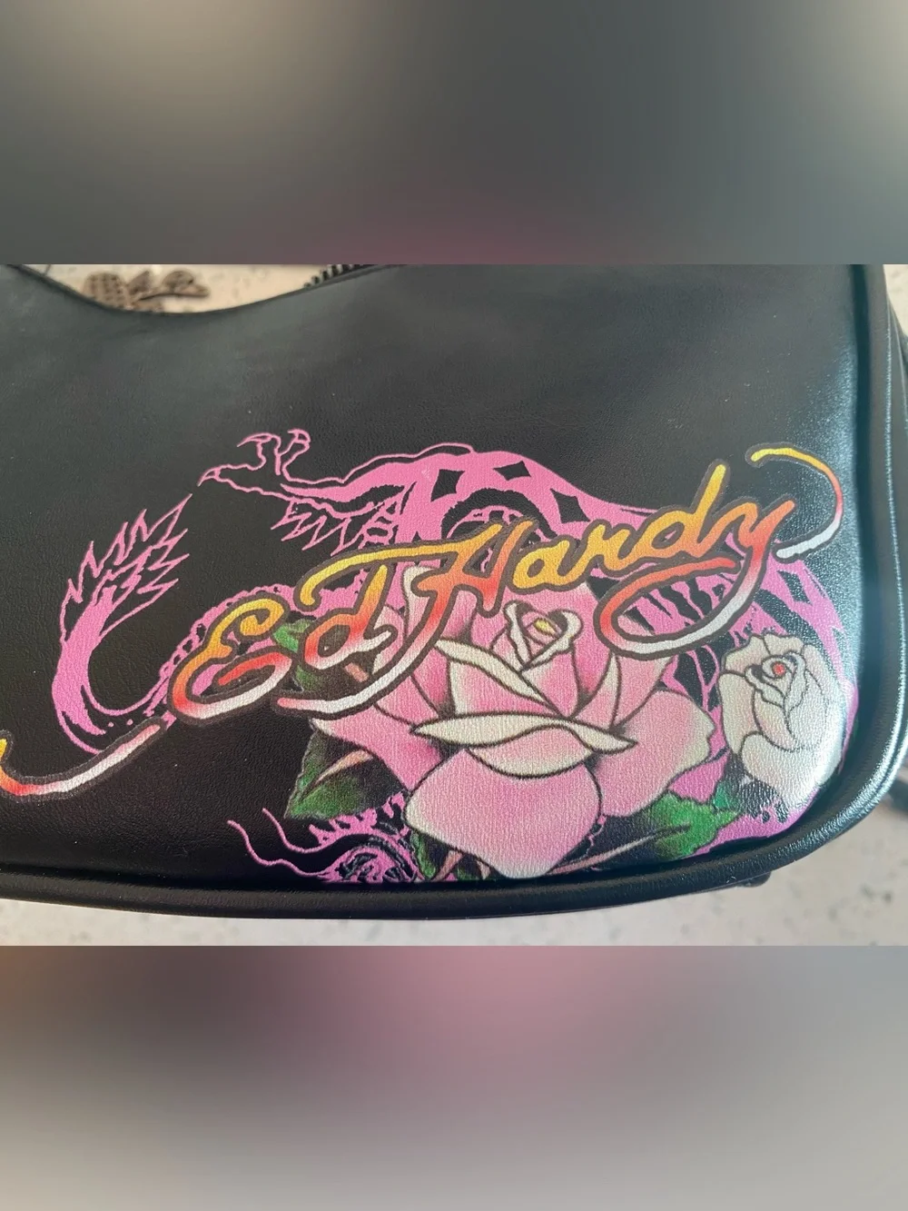 Ed Hardy Y2K slouchy Skull & Rose Crystal Studded Hobo Shoulder bag